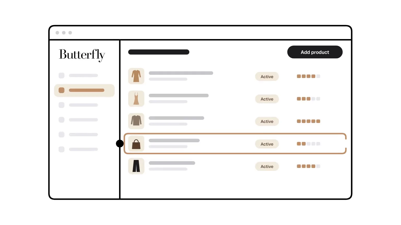 Drawing from the film: a Butterfly email, “Our favourite”, with a handbag and a “Discover” button.